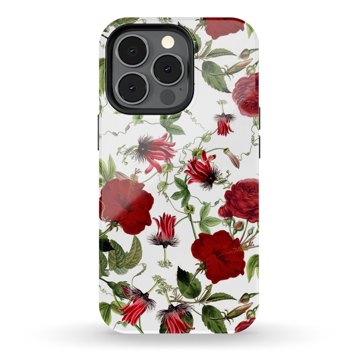 iPhone 13 pro StrongFit Red Hibiscus and Passiflora Pattern on White by  Utart