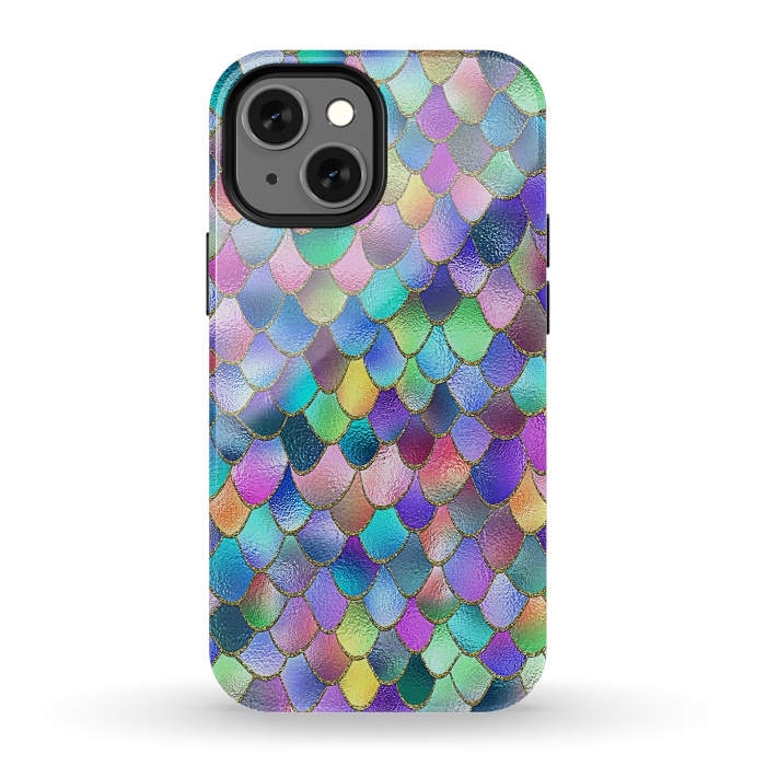 iPhone 13 mini StrongFit Colorful Carnival Wonky Metal Mermaid Scales by  Utart