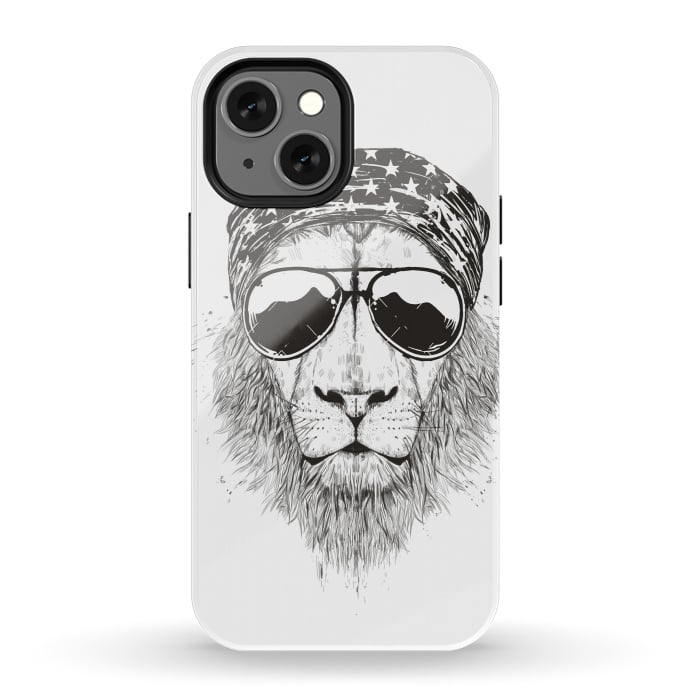 iPhone 13 mini StrongFit Wild lion (bw) by Balazs Solti