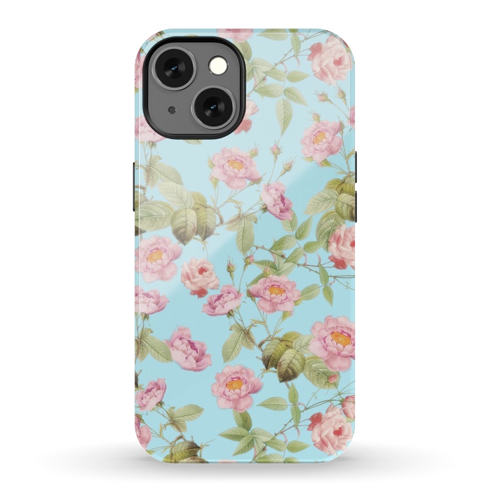 iPhone 13 StrongFit Pastel Teal and Pink Roses Pattern by  Utart