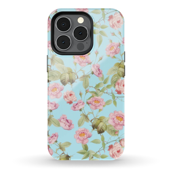 iPhone 13 pro StrongFit Pastel Teal and Pink Roses Pattern by  Utart