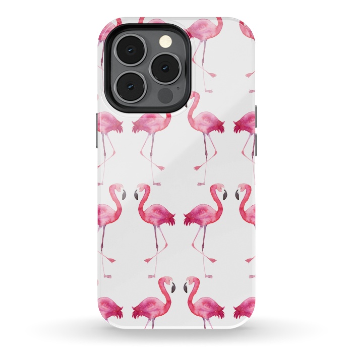 iPhone 13 pro StrongFit Pink Watercolor Flamingo Print by Becky Starsmore