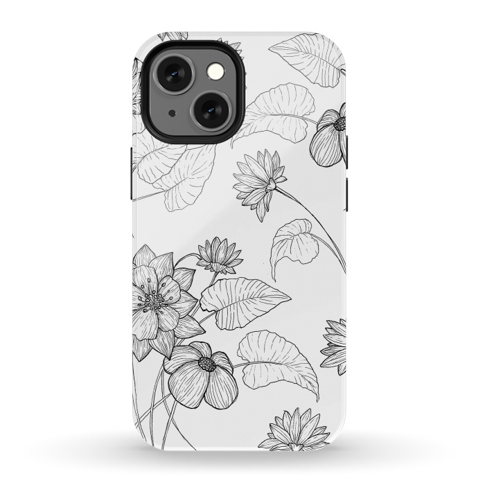 iPhone 13 mini StrongFit Monochrome Sketchbook Floral by Becky Starsmore