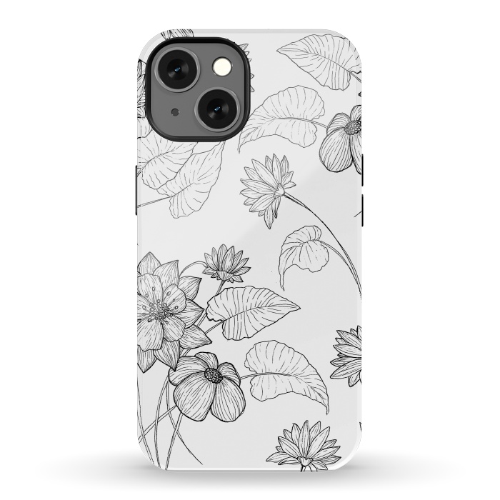 iPhone 13 StrongFit Monochrome Sketchbook Floral by Becky Starsmore