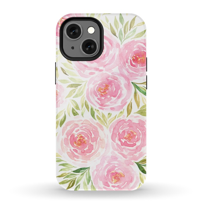 iPhone 13 mini StrongFit Pastel Pink Peony Floral Print by Becky Starsmore