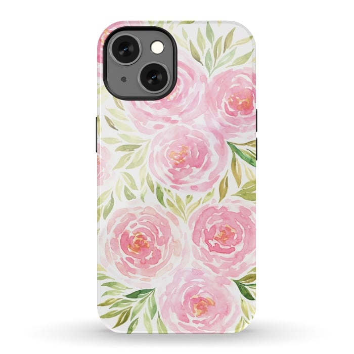 iPhone 13 StrongFit Pastel Pink Peony Floral Print by Becky Starsmore