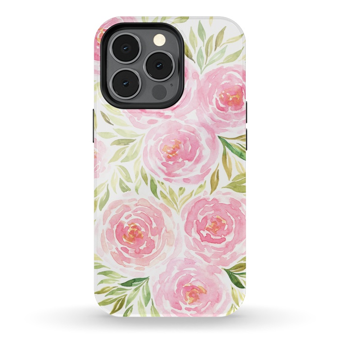 iPhone 13 pro StrongFit Pastel Pink Peony Floral Print by Becky Starsmore
