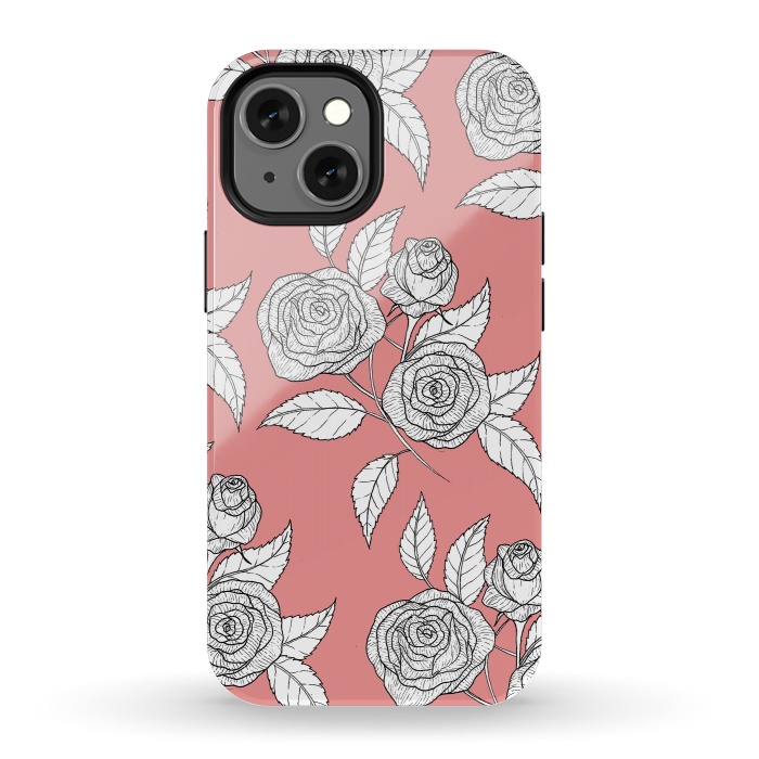 iPhone 13 mini StrongFit Dusky Pink Vintage Rose Print by Becky Starsmore