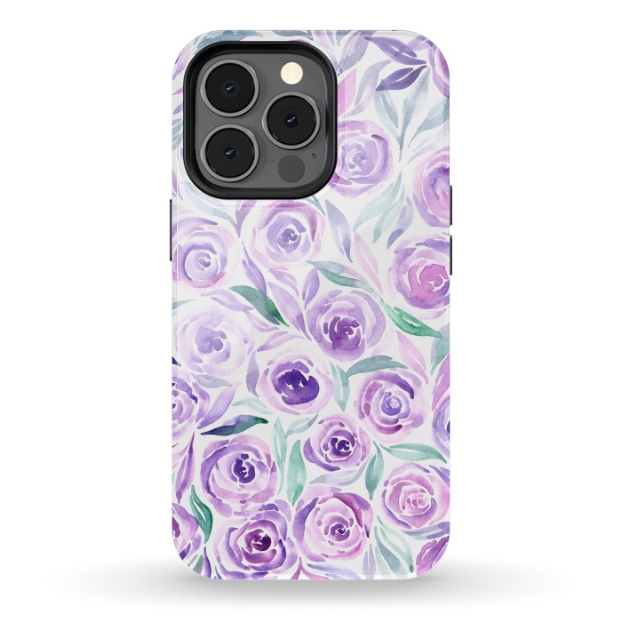 iPhone 13 pro StrongFit Purple Rose Floral Print by Becky Starsmore