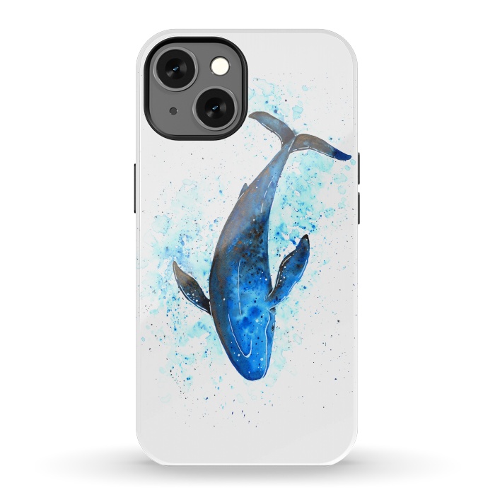iPhone 13 StrongFit Watercolor Blue Whale Dive by Becky Starsmore