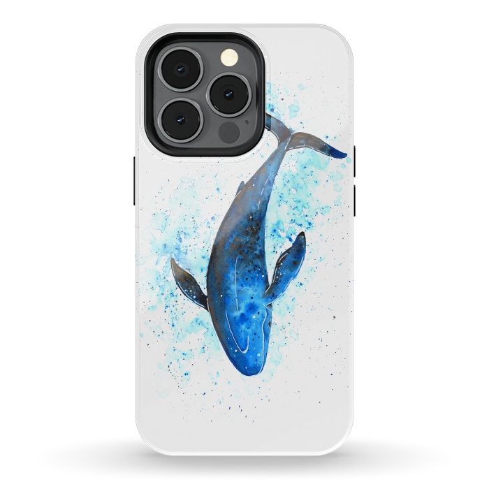 iPhone 13 pro StrongFit Watercolor Blue Whale Dive by Becky Starsmore