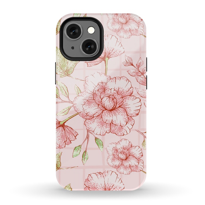 iPhone 13 mini StrongFit Modern pink Grid and Flower Pattern by  Utart