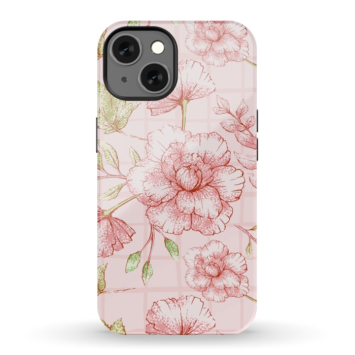 iPhone 13 StrongFit Modern pink Grid and Flower Pattern by  Utart
