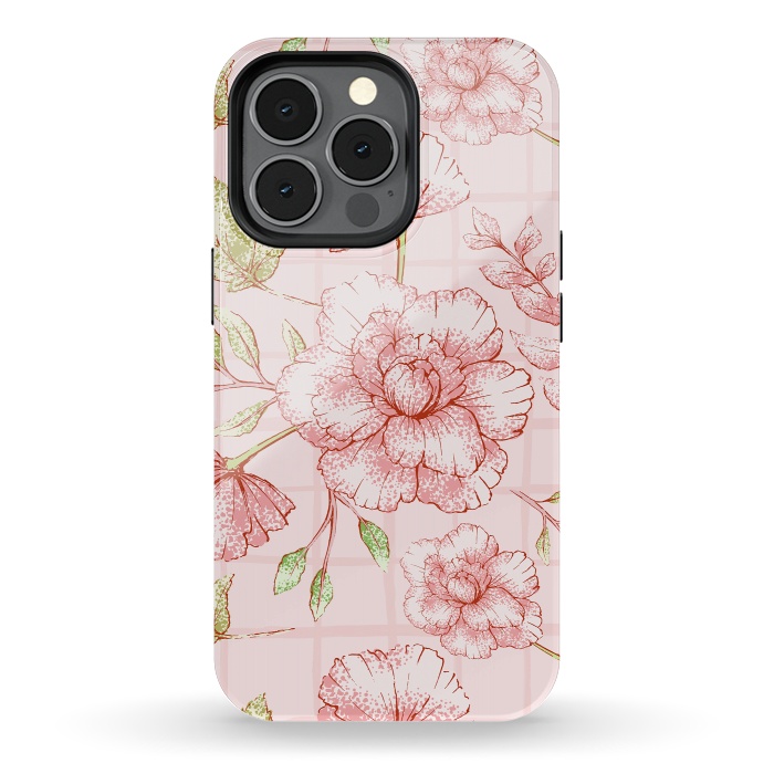 iPhone 13 pro StrongFit Modern pink Grid and Flower Pattern by  Utart