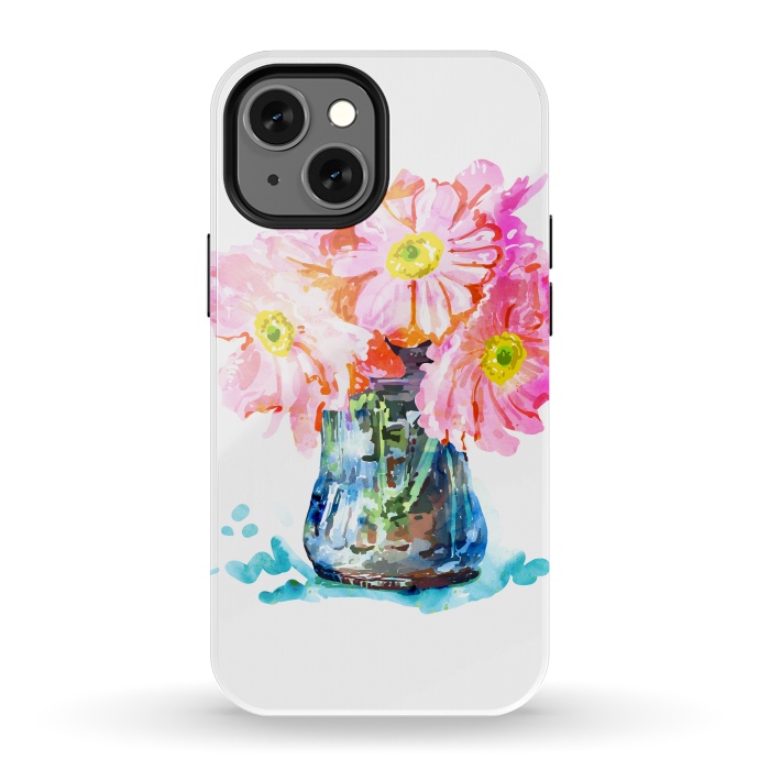 iPhone 13 mini StrongFit Watercolor Flower Pot by Uma Prabhakar Gokhale