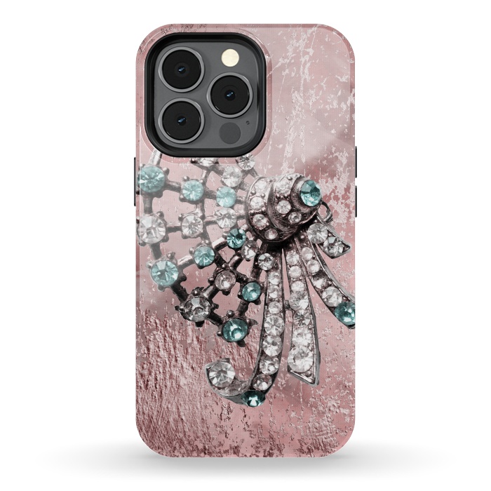 iPhone 13 pro StrongFit Rhinestone Embellishment Pink And Teal by Andrea Haase