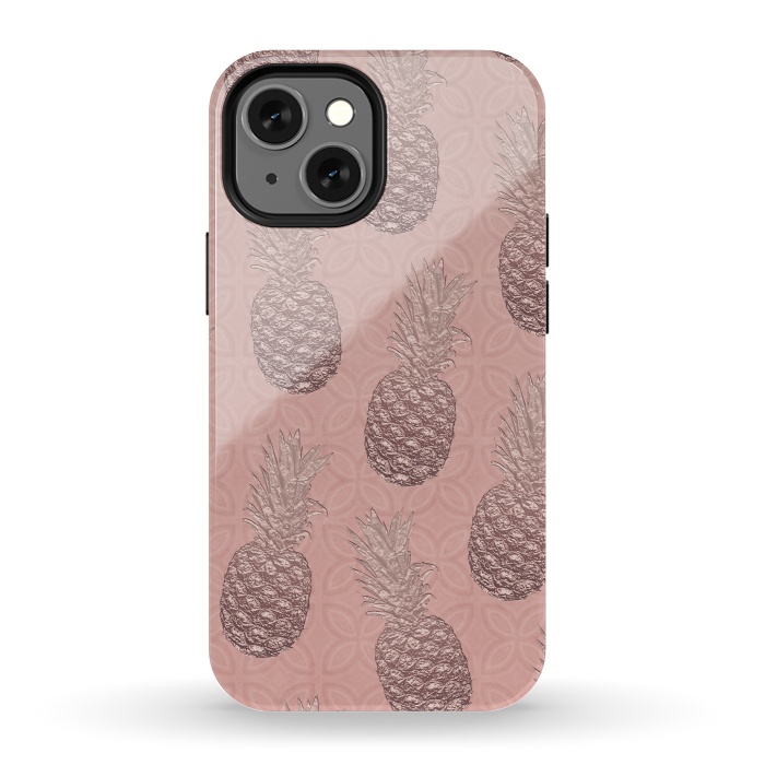iPhone 13 mini StrongFit Shiny Pink Pineapple by Andrea Haase