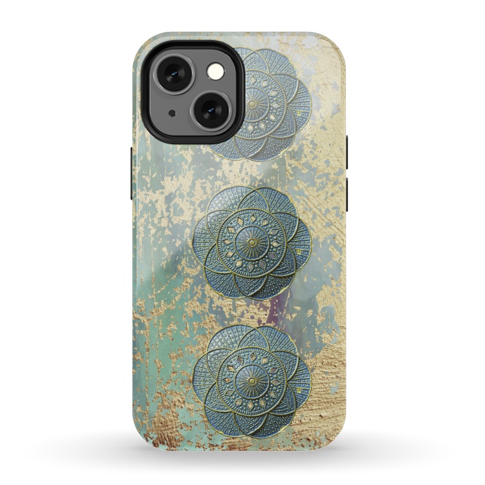 iPhone 13 mini StrongFit Precious Embellishment On Gold And Teal by Andrea Haase