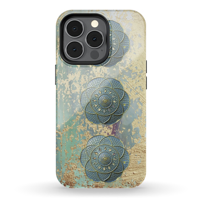 iPhone 13 pro StrongFit Precious Embellishment On Gold And Teal by Andrea Haase