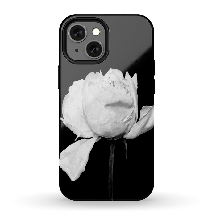 iPhone 13 mini StrongFit White Peony Black Background by Alemi