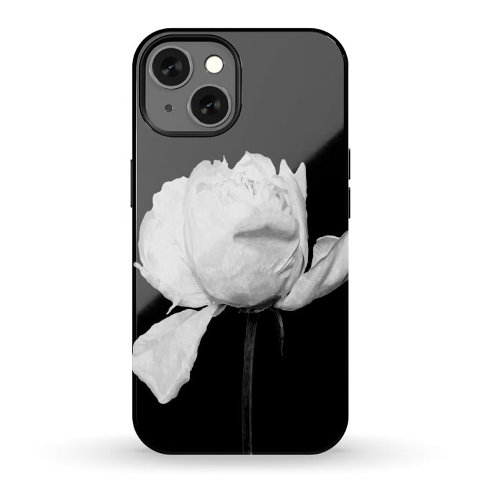 iPhone 13 StrongFit White Peony Black Background by Alemi