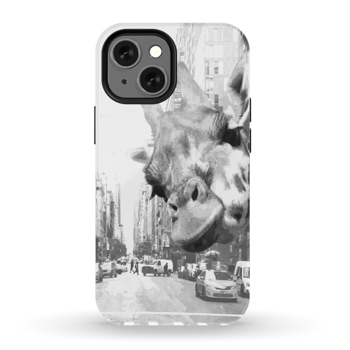 iPhone 13 mini StrongFit Black and White Selfie Giraffe in NYC by Alemi