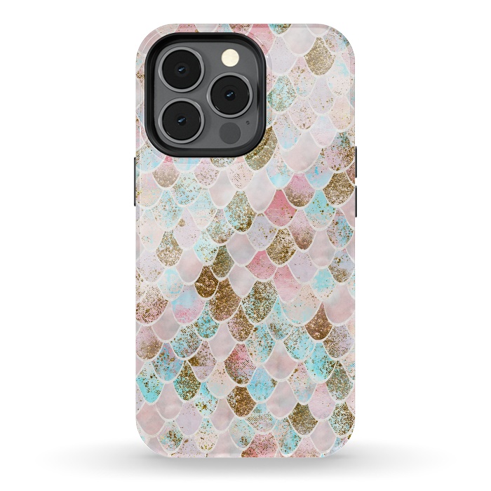 iPhone 13 pro StrongFit Wonky Watercolor Pink and Blue Mermaid Scales  by  Utart