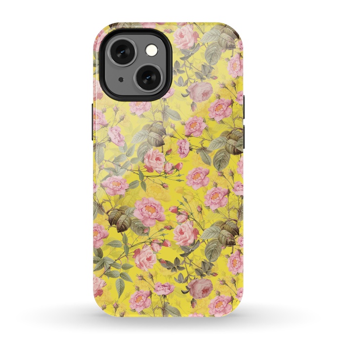 iPhone 13 mini StrongFit Pink English Roses on Yellow - Pattern by  Utart