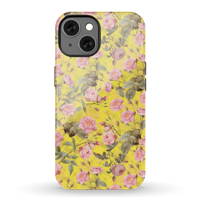 iPhone 13 StrongFit Pink English Roses on Yellow - Pattern by  Utart
