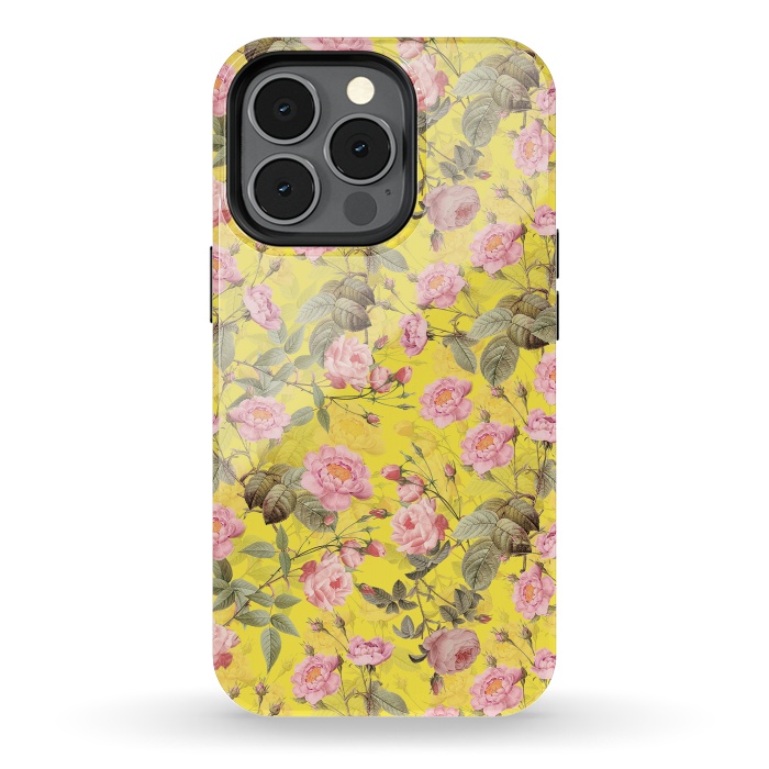 iPhone 13 pro StrongFit Pink English Roses on Yellow - Pattern by  Utart