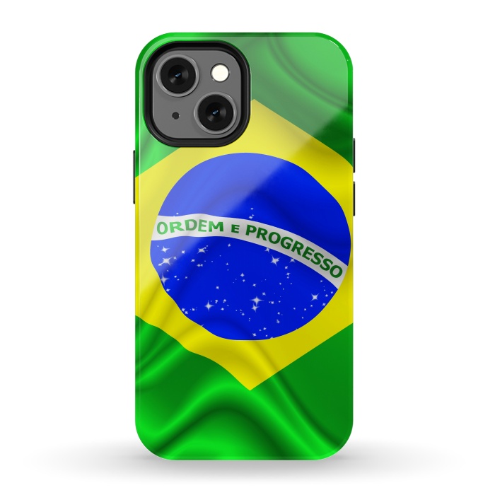iPhone 13 mini StrongFit Brazil Waving Silk Flag by BluedarkArt