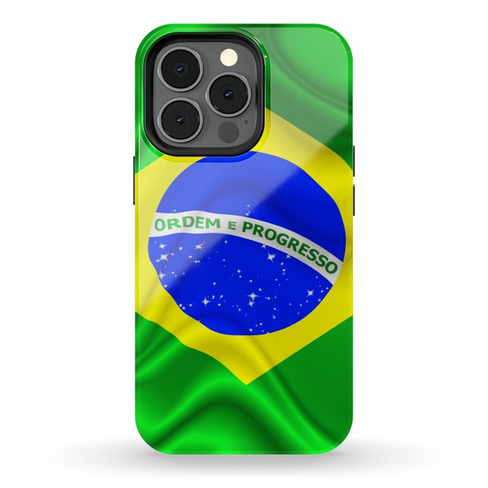 iPhone 13 pro StrongFit Brazil Waving Silk Flag by BluedarkArt