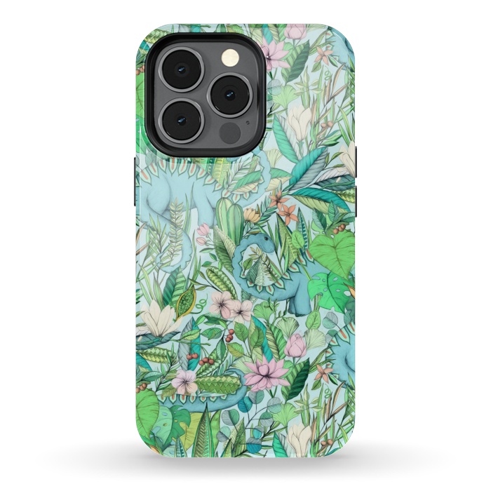 iPhone 13 pro StrongFit Summer Floral with Dinosaurs by Micklyn Le Feuvre