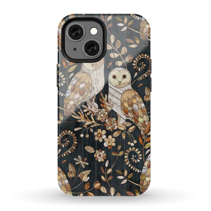 iPhone 13 mini StrongFit Wooden Wonderland Barn Owl Collage by Micklyn Le Feuvre