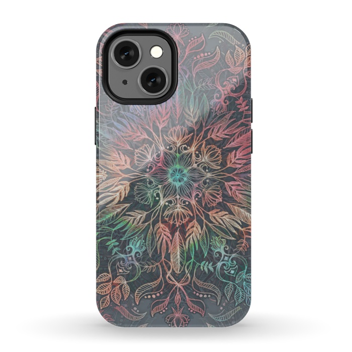 iPhone 13 mini StrongFit Winter Sunset Mandala in Charcoal, Mint and Melon by Micklyn Le Feuvre