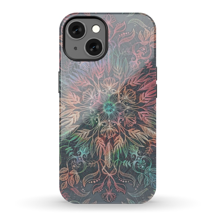 iPhone 13 StrongFit Winter Sunset Mandala in Charcoal, Mint and Melon by Micklyn Le Feuvre