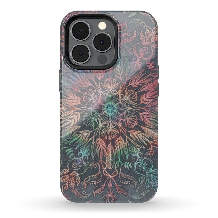 iPhone 13 pro StrongFit Winter Sunset Mandala in Charcoal, Mint and Melon by Micklyn Le Feuvre