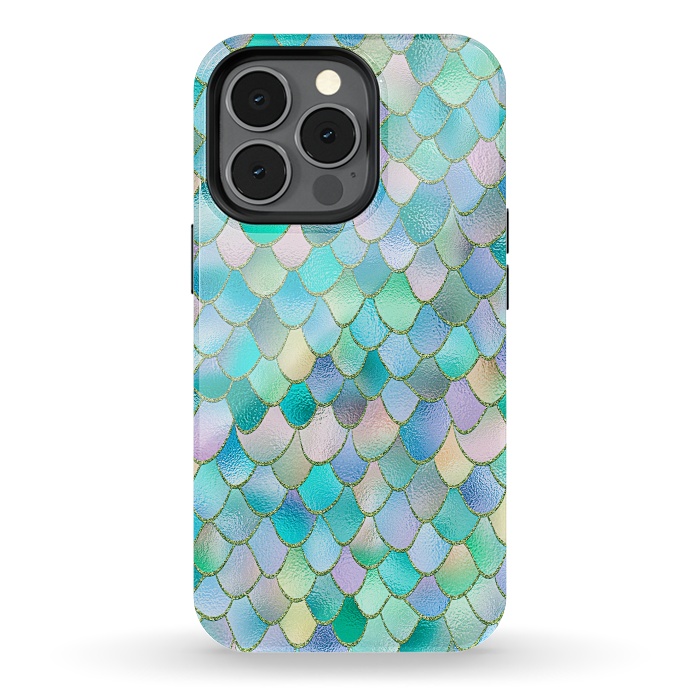 iPhone 13 pro StrongFit Teal and Green Wonky Metal Mermaid Scales by  Utart
