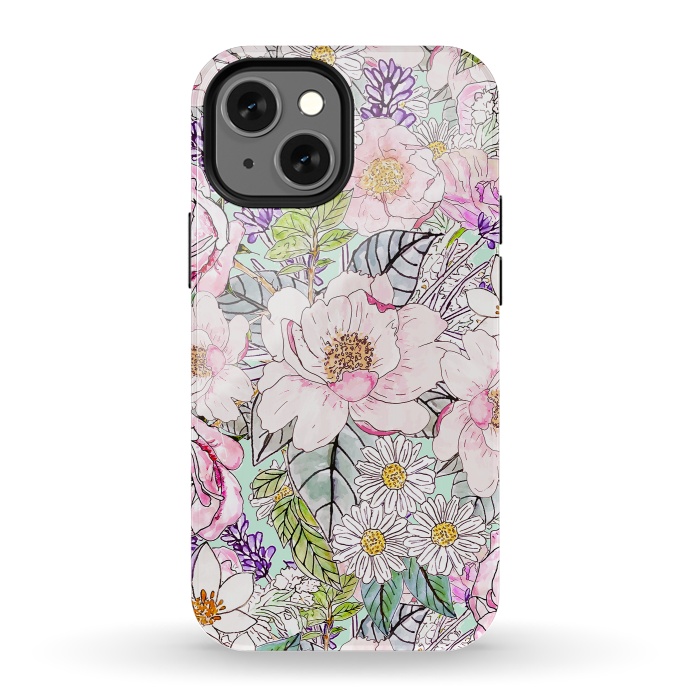 iPhone 13 mini StrongFit Watercolor garden peonies floral hand paint  by InovArts