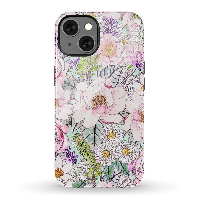 iPhone 13 StrongFit Watercolor garden peonies floral hand paint  by InovArts