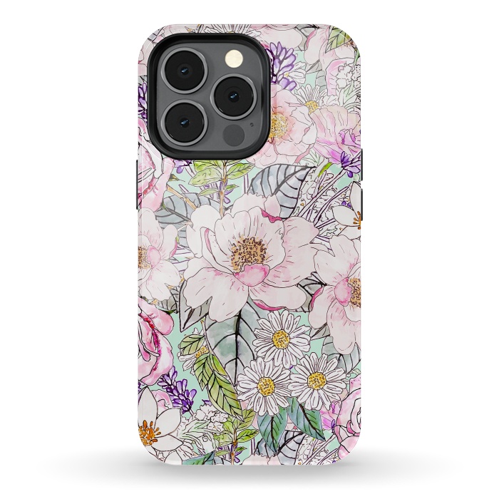 iPhone 13 pro StrongFit Watercolor garden peonies floral hand paint  by InovArts
