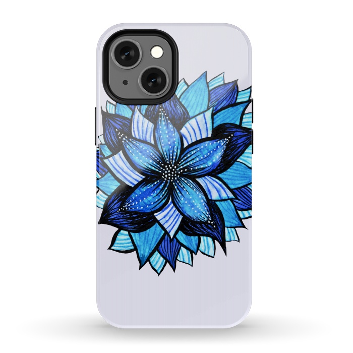 iPhone 13 mini StrongFit Beautiful Abstract Hand Drawn Zentangle Blue Flower by Boriana Giormova