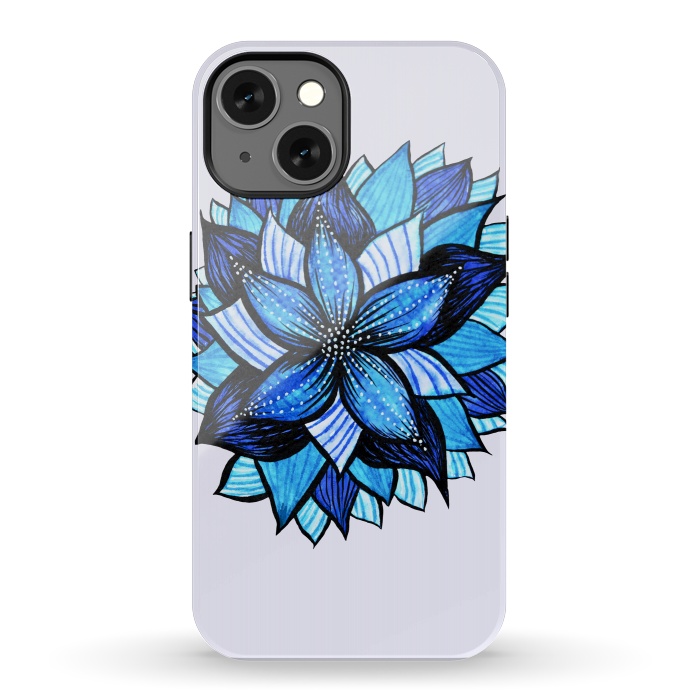iPhone 13 StrongFit Beautiful Abstract Hand Drawn Zentangle Blue Flower by Boriana Giormova