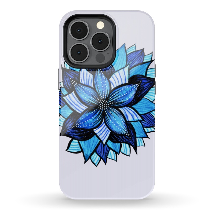 iPhone 13 pro StrongFit Beautiful Abstract Hand Drawn Zentangle Blue Flower by Boriana Giormova