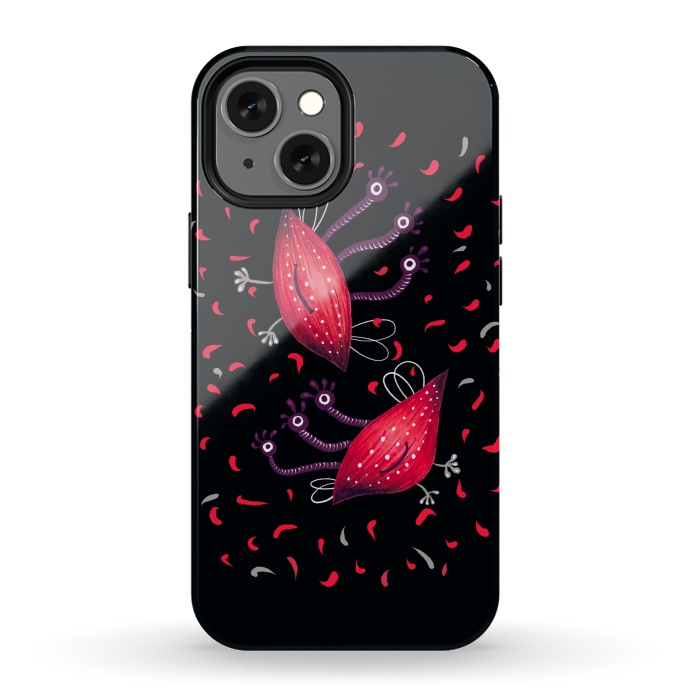 iPhone 13 mini StrongFit Cute Funny Red Three Eyed Cartoon Aliens by Boriana Giormova