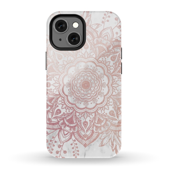 iPhone 13 mini StrongFit Queen Starring of Mandala-White Marble by ''CVogiatzi.