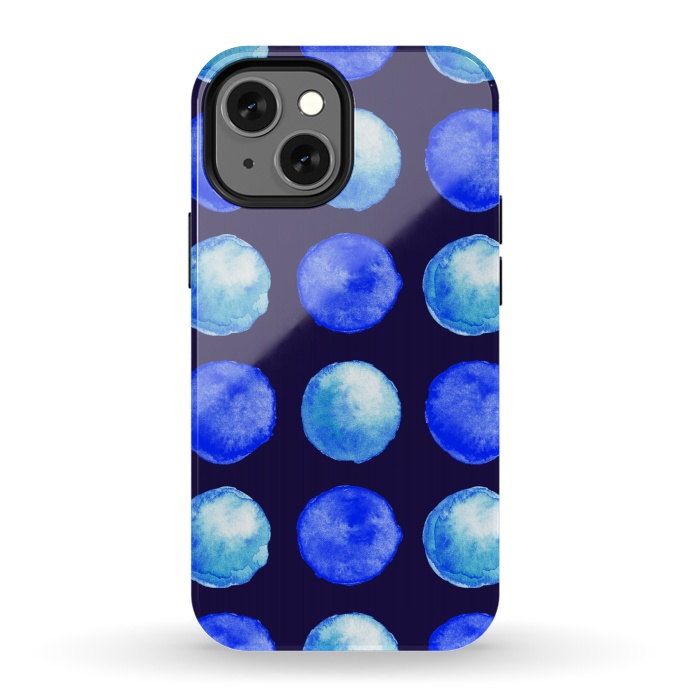 iPhone 13 mini StrongFit Winter Blue Watercolor Large Dots Pattern by Boriana Giormova