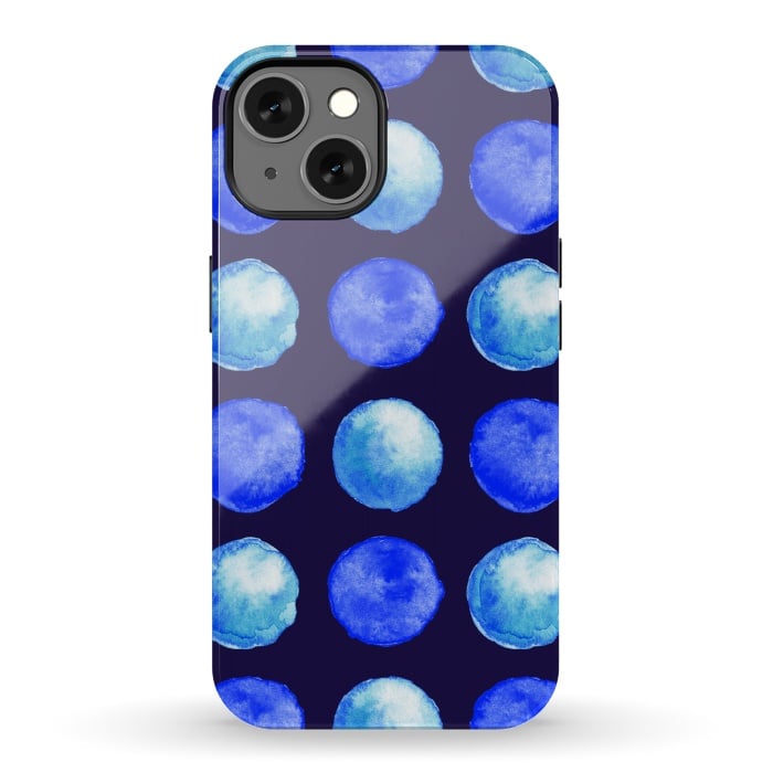iPhone 13 StrongFit Winter Blue Watercolor Large Dots Pattern by Boriana Giormova