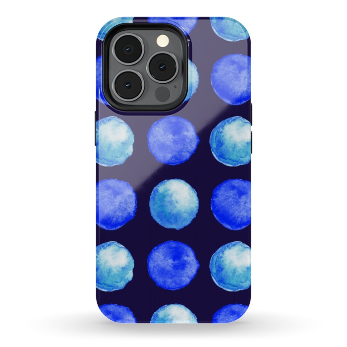 iPhone 13 pro StrongFit Winter Blue Watercolor Large Dots Pattern by Boriana Giormova