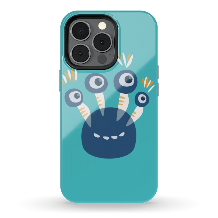iPhone 13 pro StrongFit Cute Blue Cartoon Monster With Four Eyes by Boriana Giormova